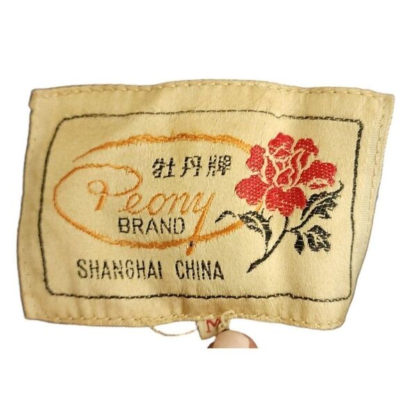 Vintage Peony Traditional Chinese Jacket Frog Buttons Womens Size M Blue Quilted - Picture 8 of 9